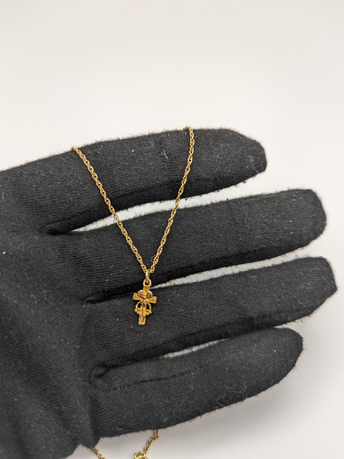 10k 12k Black Hills Gold Pendant w 14k GF Chain BHG Leaf & Vine Cross Pendant
