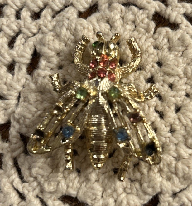 Vintage insect brooch pin multi color rhinestone brooch art nouveau Bee Wasp