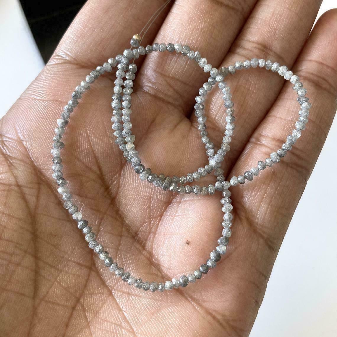 16Inc 2mm To 2.5mm Grey Raw Uncut Natural Diamond Bead Smooth Round Beads Strand