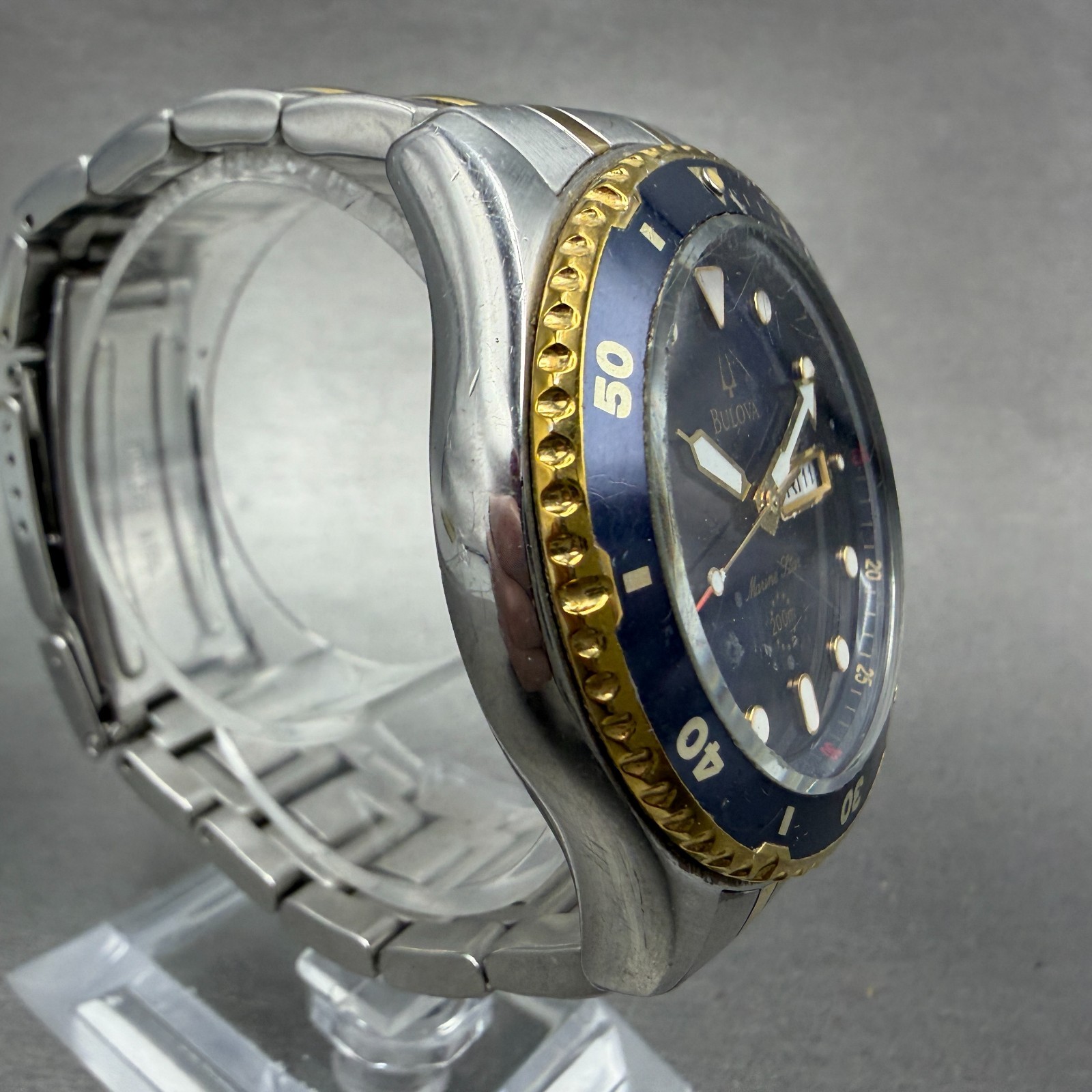 Bulova Marine Star Dive Watch Men 42mm Blue Dial Two Tone Daydate 98C58 New Batt