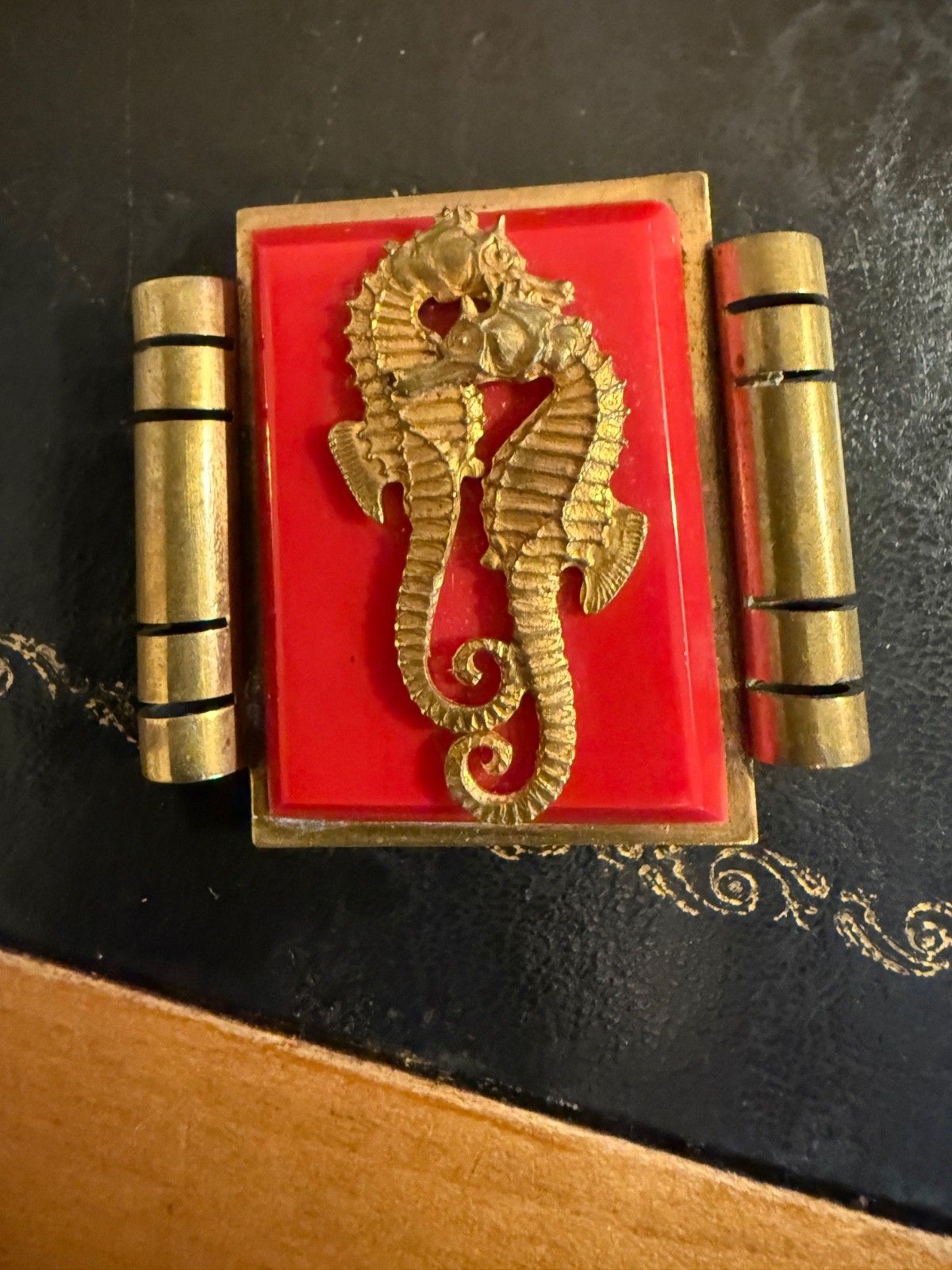 Vintage France Jean Painleve Seahorse Brooch French Bakelite 1930s Art Deco Red