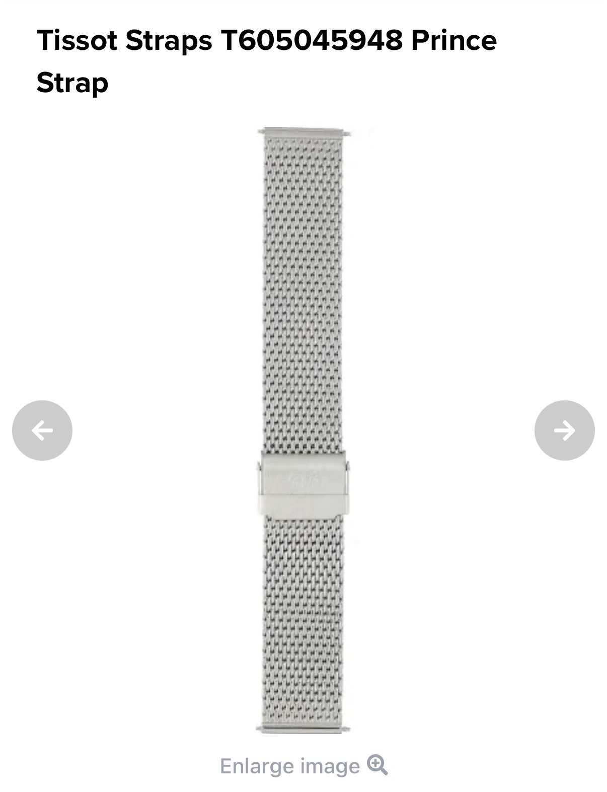 Tissot Milanese Stainless Steel Bracelet 20mm Mesh Heritage SHORT T605045948