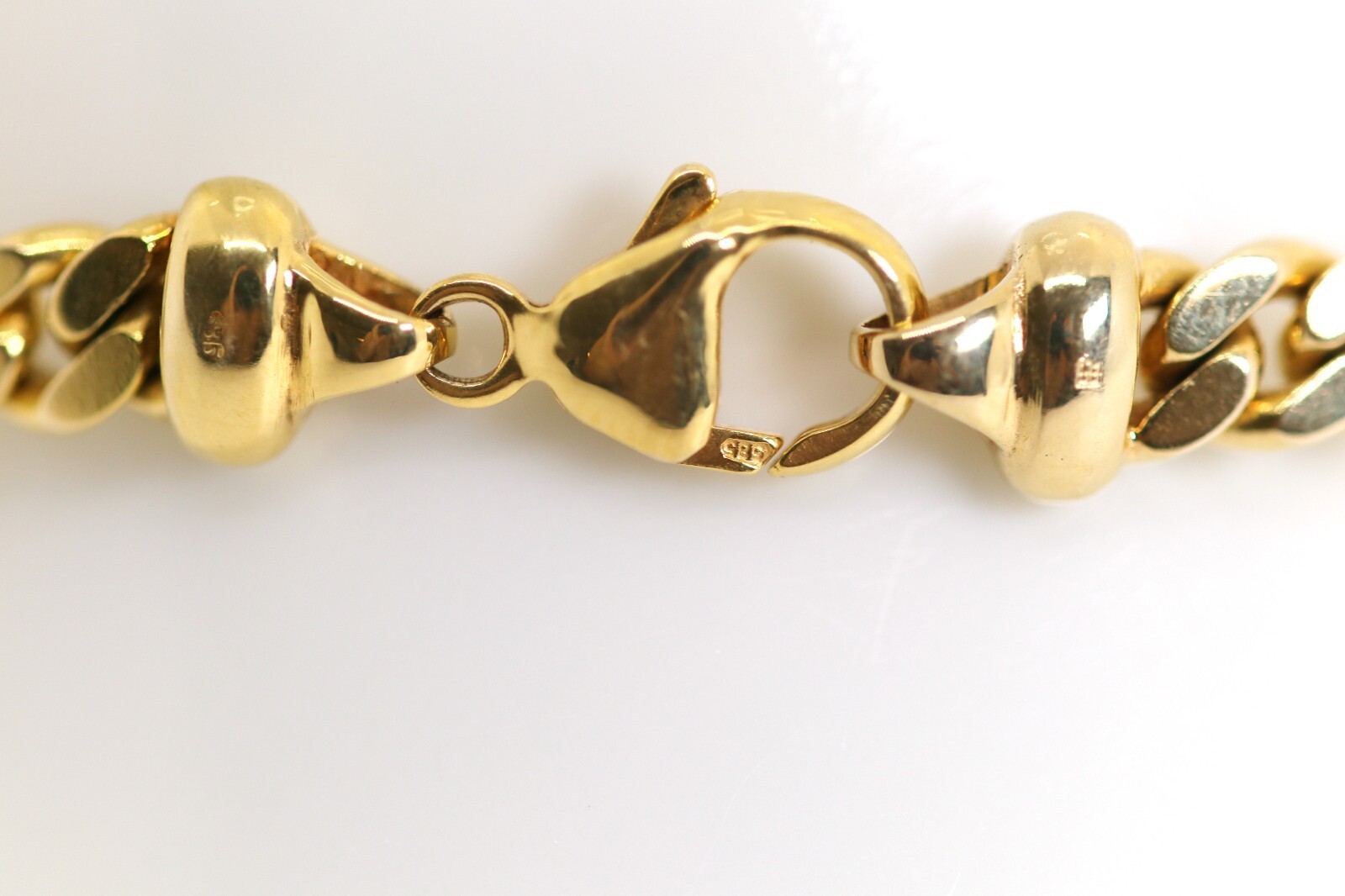 Flat Curb Link Bracelet Yellow Gold Rose Quartz Cabochon 14kt – 585, L: 20cm