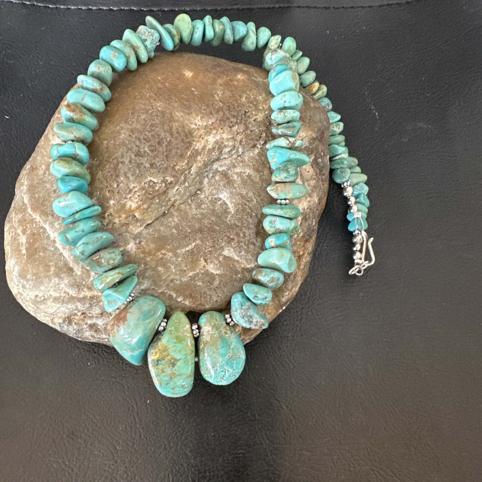 Green Royston Turquoise Bead Navajo Sterling Silver Beads Necklace 16” 15992