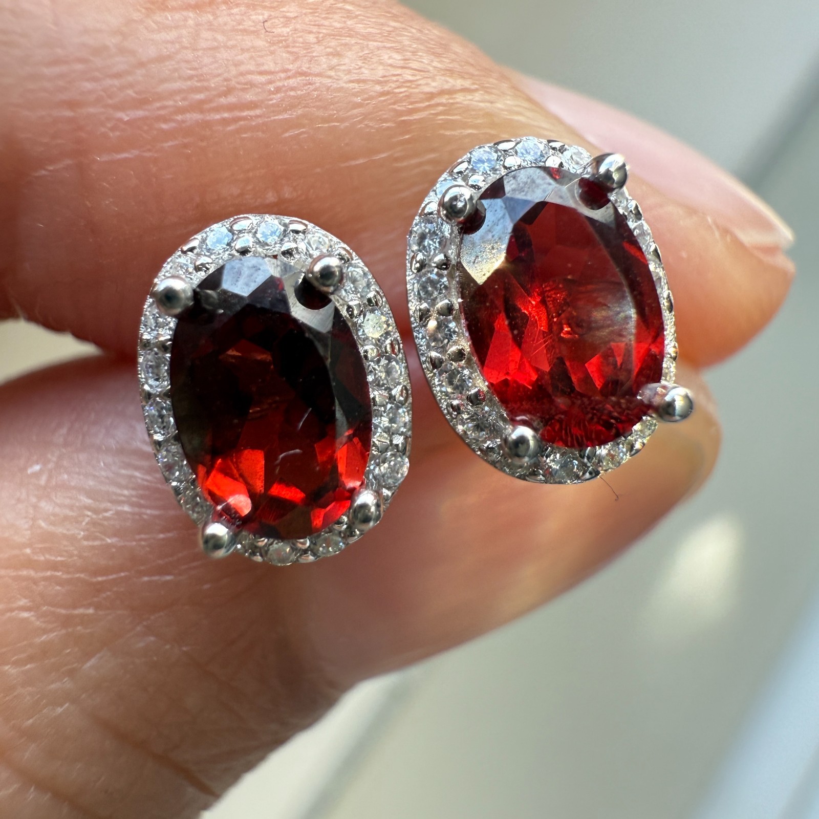 925 Sterling Silver Earrings 6x4mm Natural Rhodolite Garnet Gemstone Zircon Gift