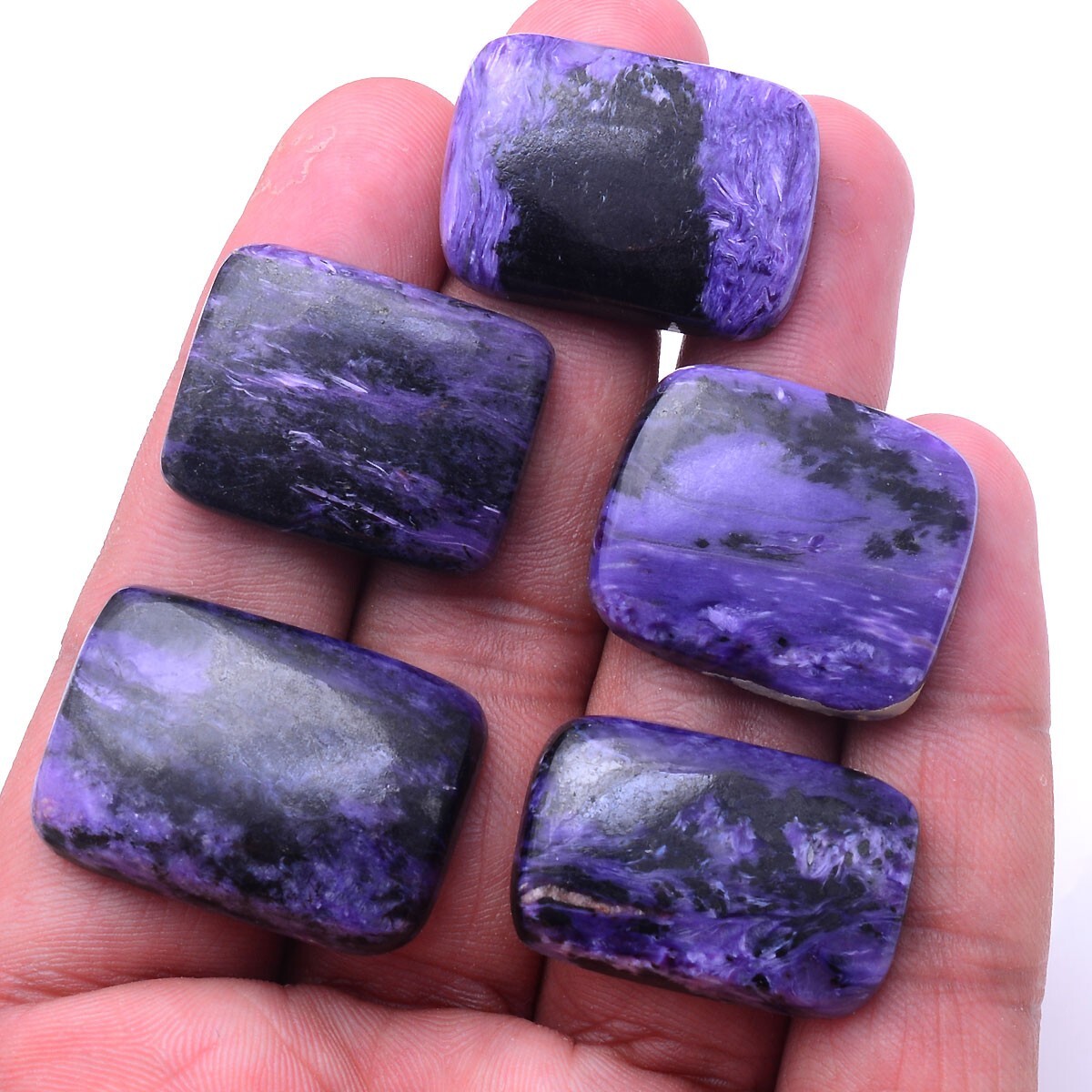 5 Pcs Natural Purple Charoite 27mm-30mm Cabochon Untreated Loose Gemstones Lot