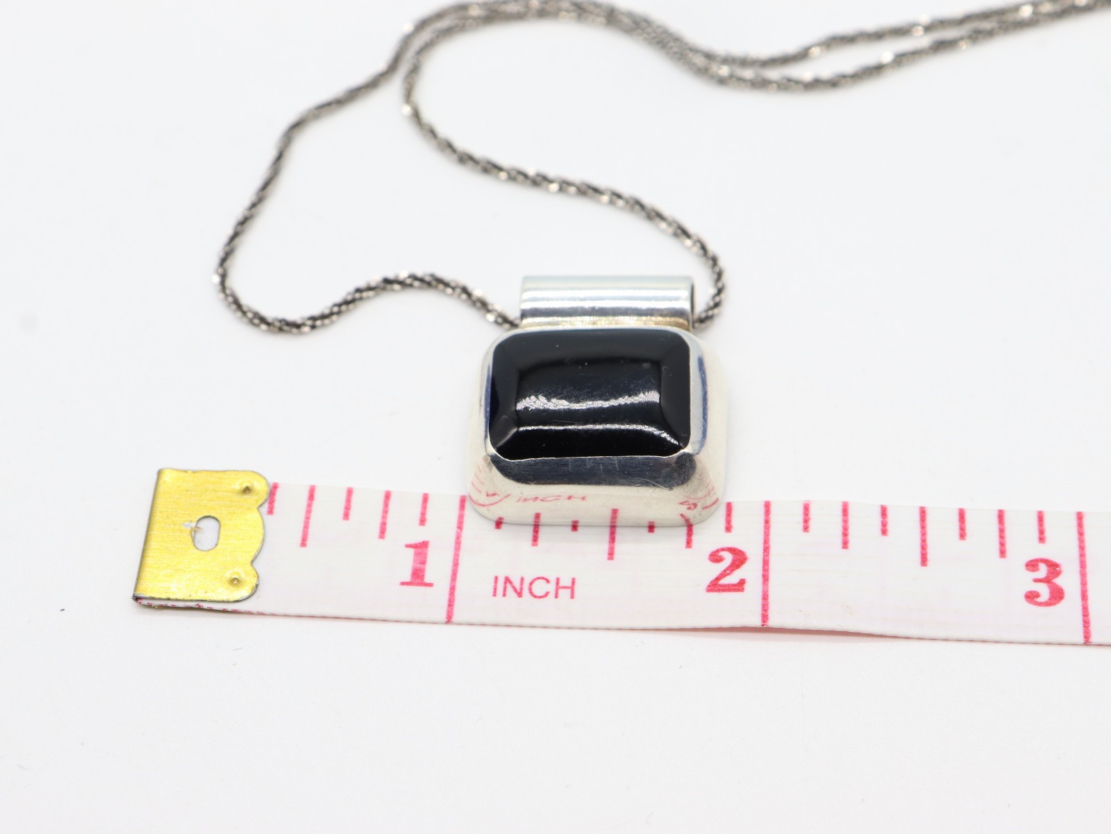 Sterling Black Onyx Pendant 24.5″ Antique Black 1.5mm Rope Necklace 12.70gr