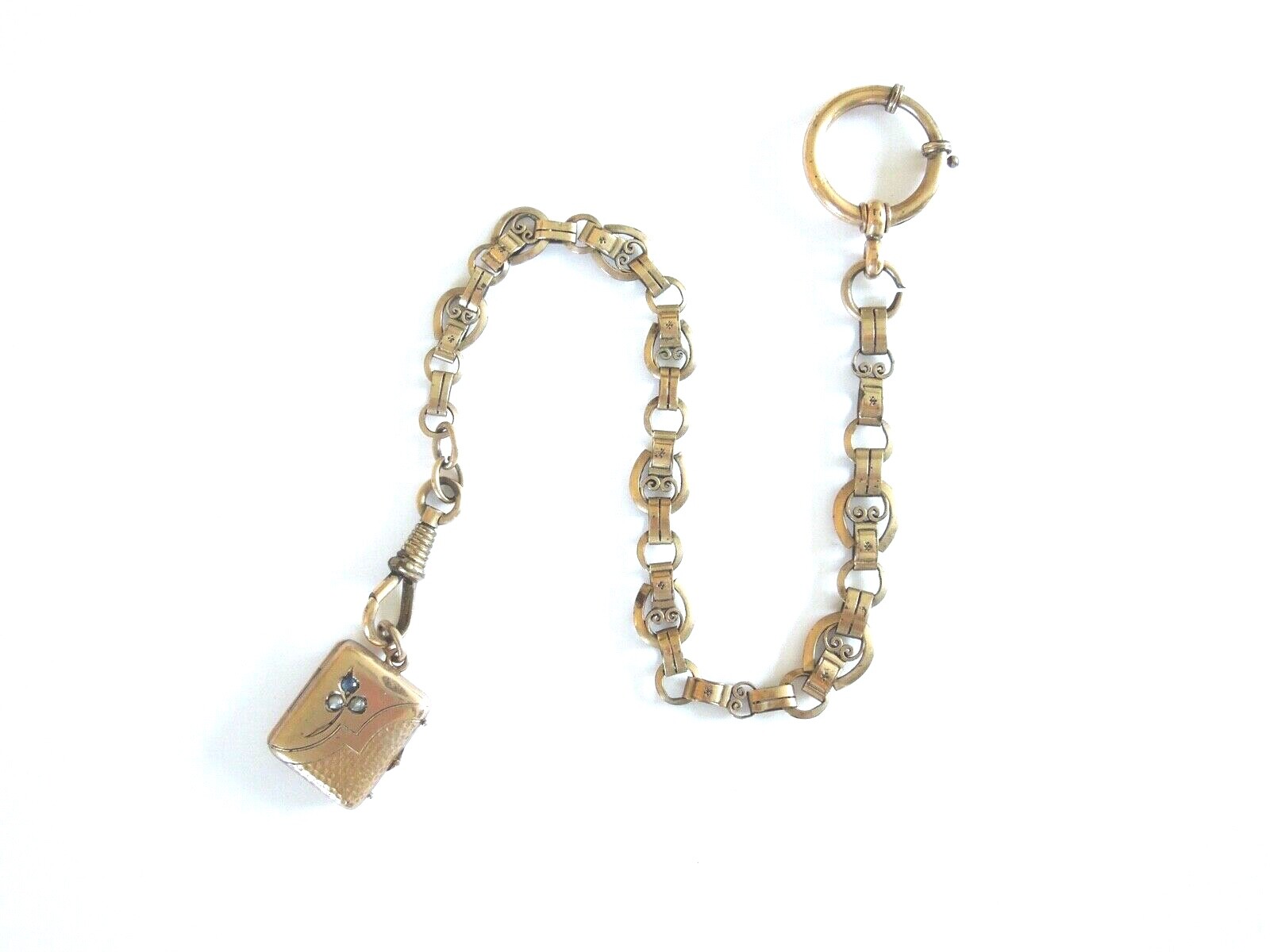 Old Gilded Hinge Watch Chain With Photo Medallion, Pendant 21.9 G/Approx. 28 Cm