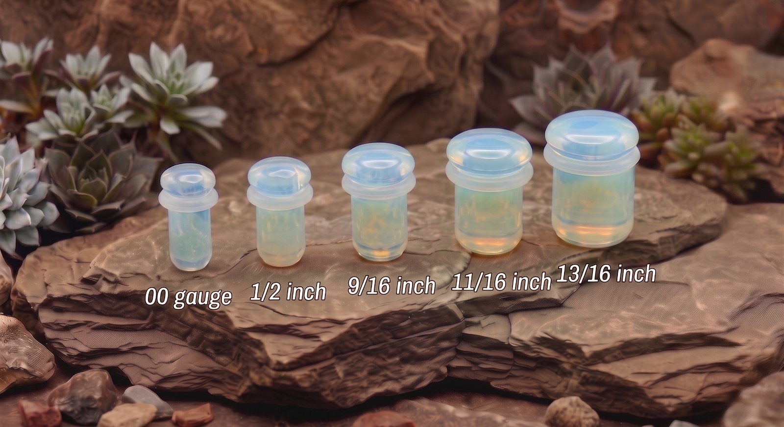 Pair of Single Flare Opalite Stone Plugs gauges organic Size 8ga to 1 Inch E554