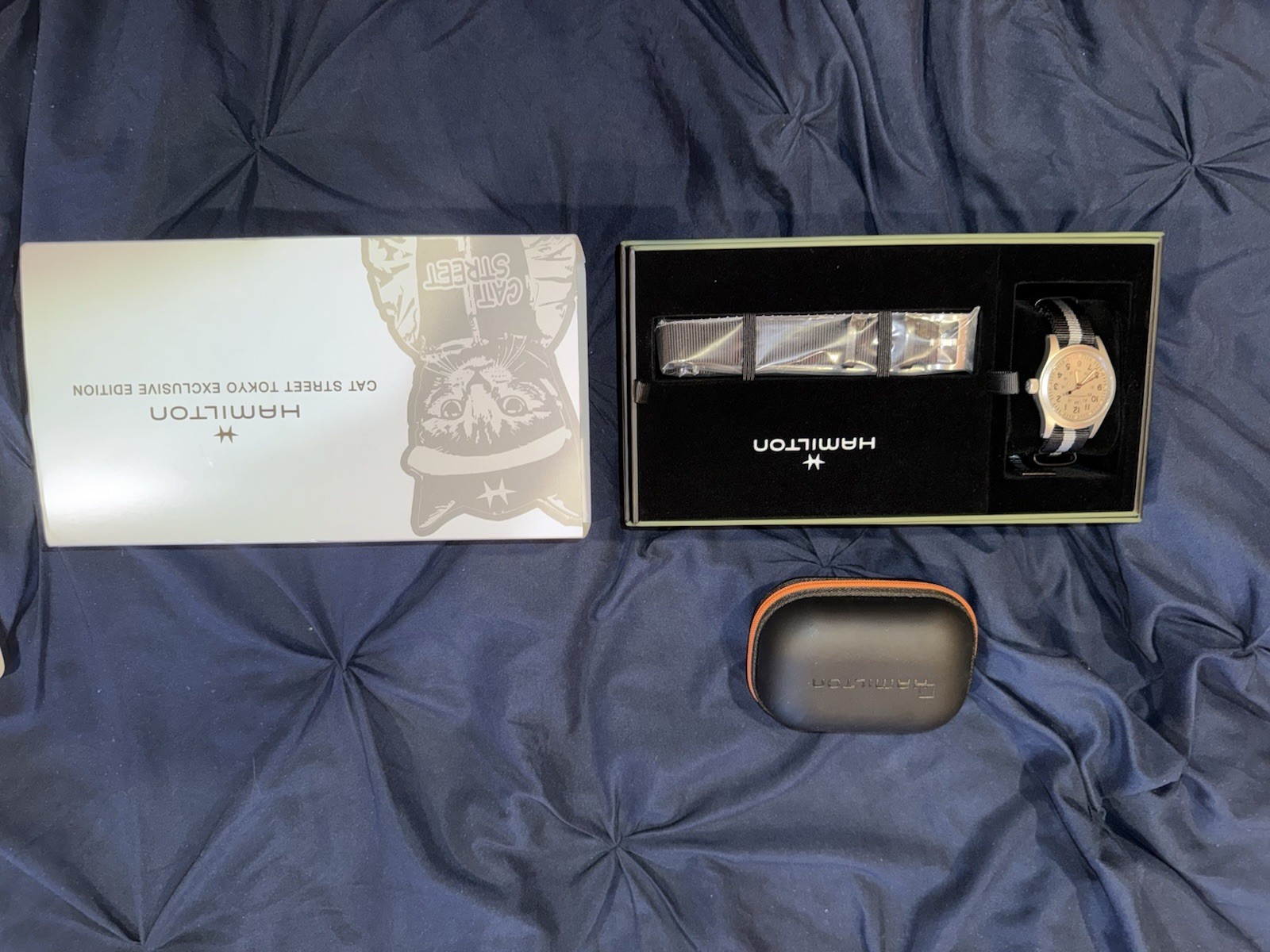Hamilton Khaki Field Tokyo Alley Cat 38mm Black/Gray NATO Strap Box Papers
