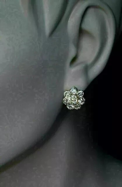 2Ct Round Cut Lab Created Diamond Cluster Stud Earrings 14K Yellow Gold Plated