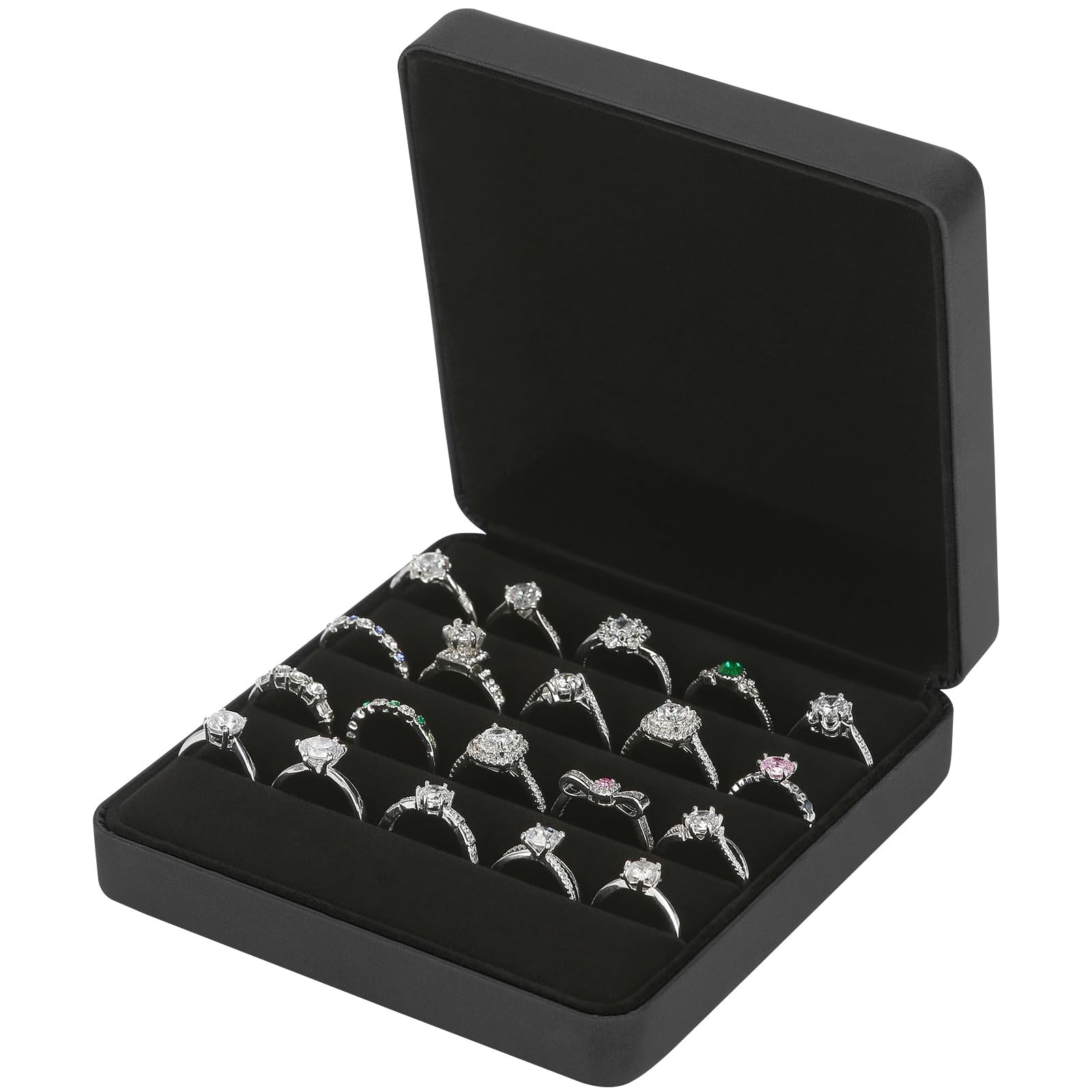 KUKUVR Ring Storage Organizer Box 4.7*4.5*1.8 inches (12*11.5*4.5 cm), Black