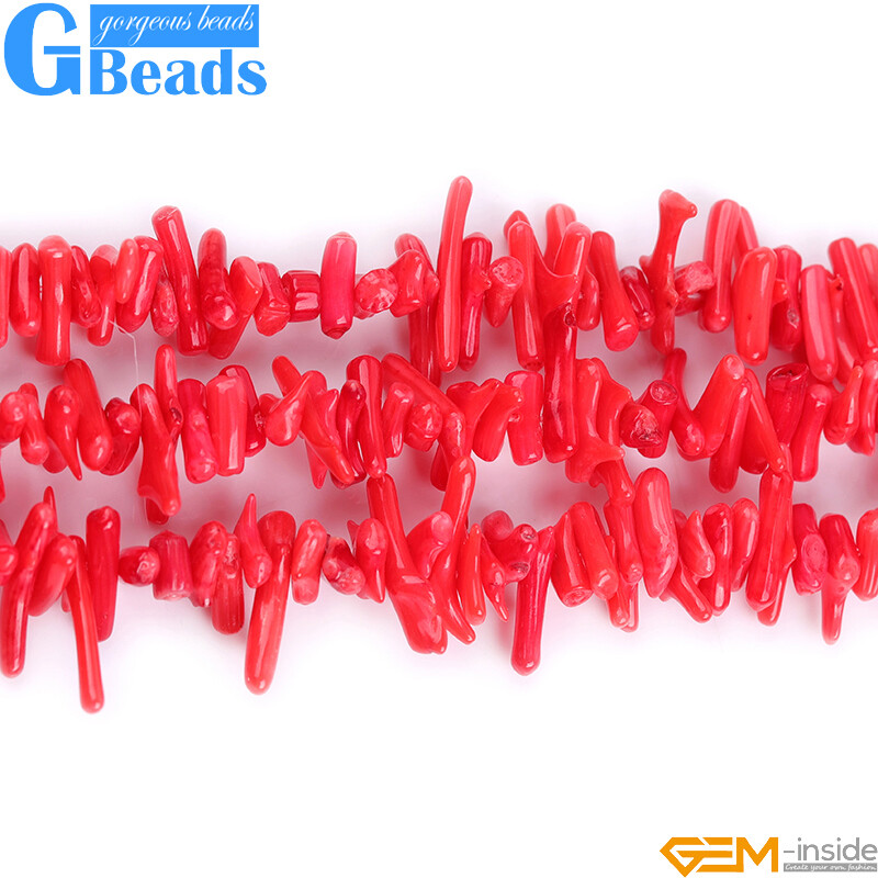 Pink Red White Stick Coral Beads Irregular Spike Gemstone For Jewelry Making 15”