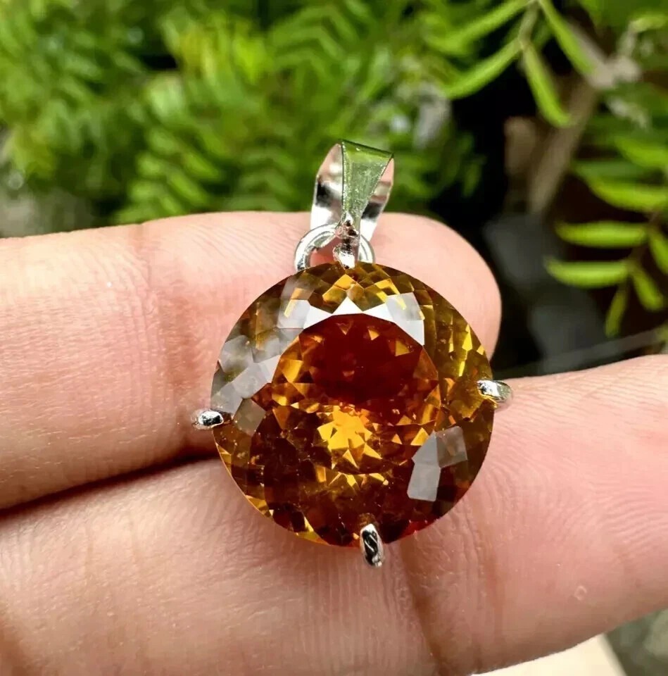 27 CT Natural Ceylon Orange Sapphire Round Cut Agl Certified Gem Pendant