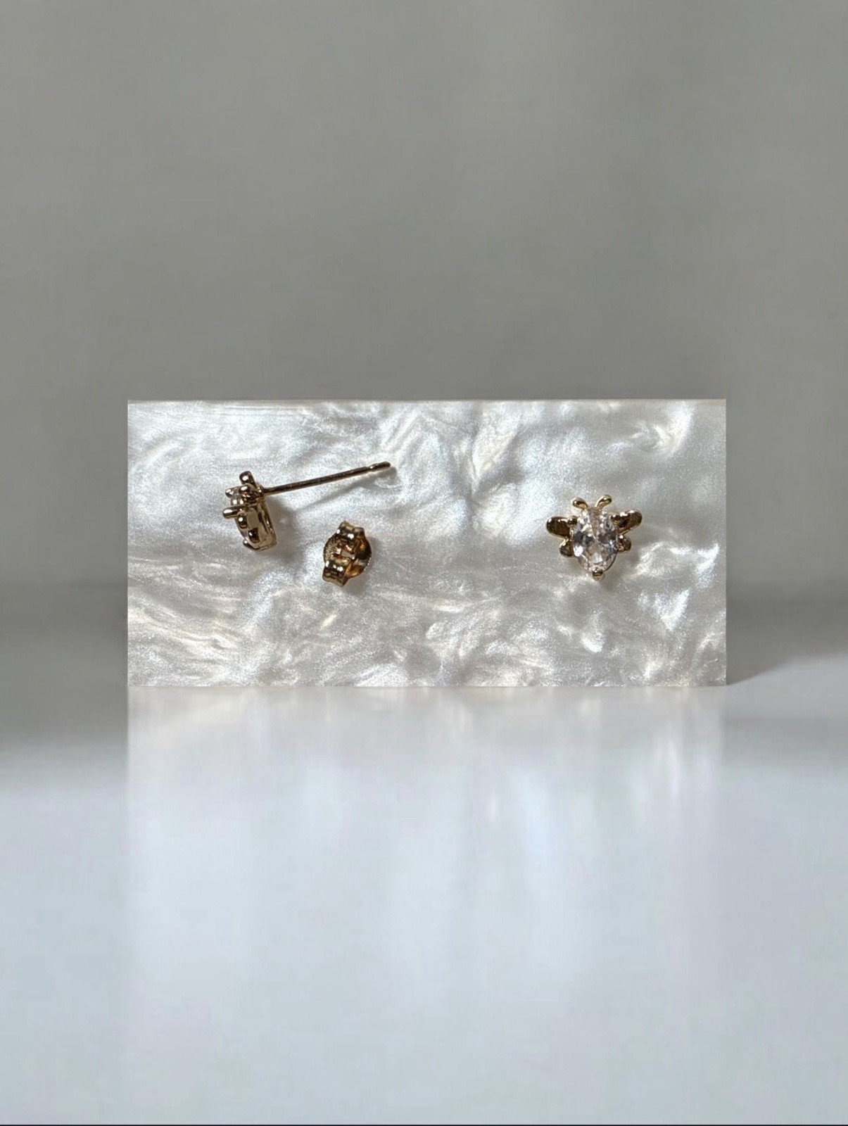 Gold Tone Oval Clear Cubic Zirconia Stud Earrings, Butterfly, Nickel-Free