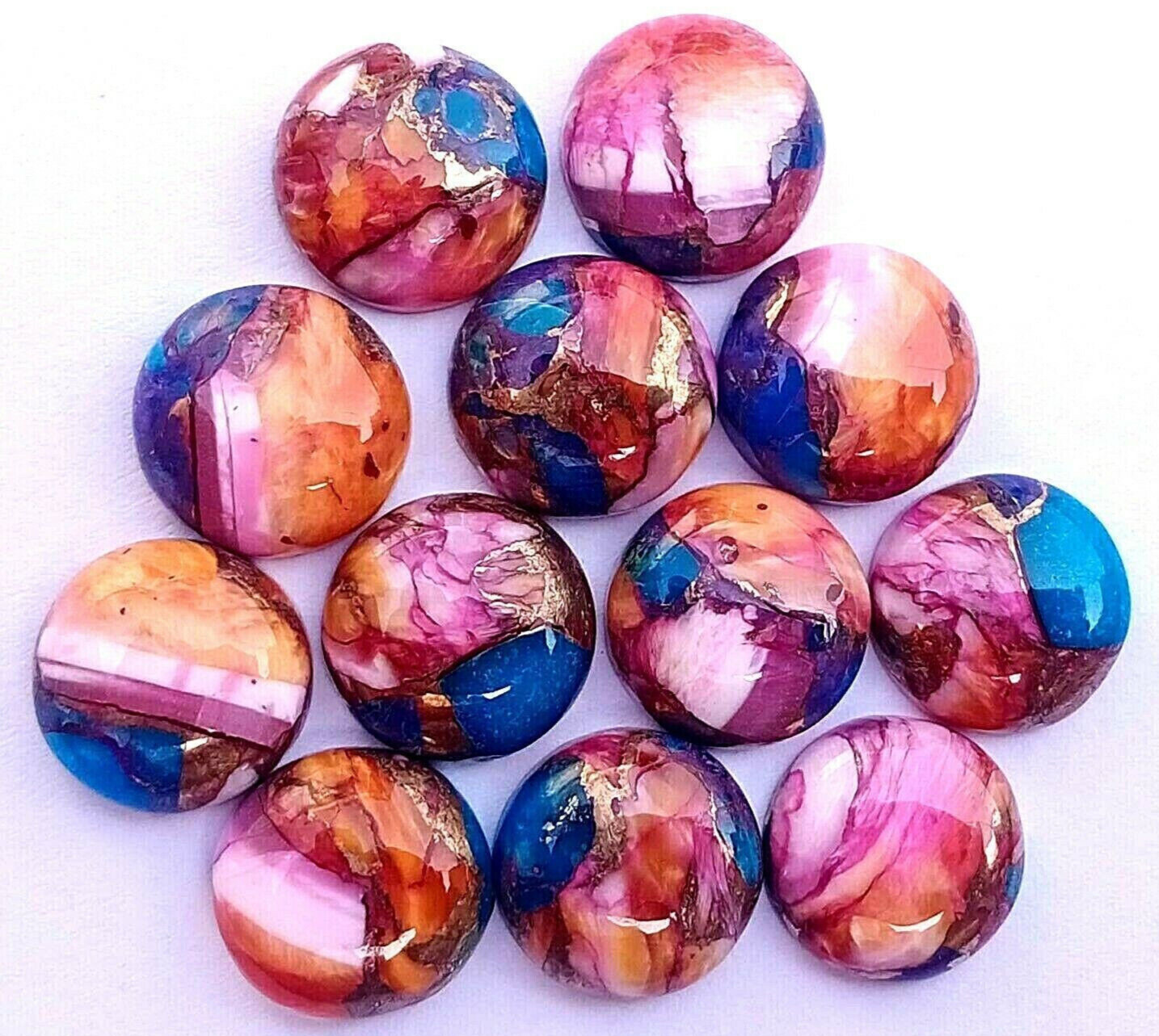 DALIHA COPPER TURQUOISE MULTI COLORED CABOCHON ROUND SHAPE 6MM STUDS