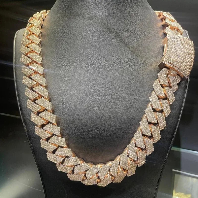 Cubic Zirconia 15mm Wide Heavy Cuban Link Necklace for Men and Women, 18K Gold P