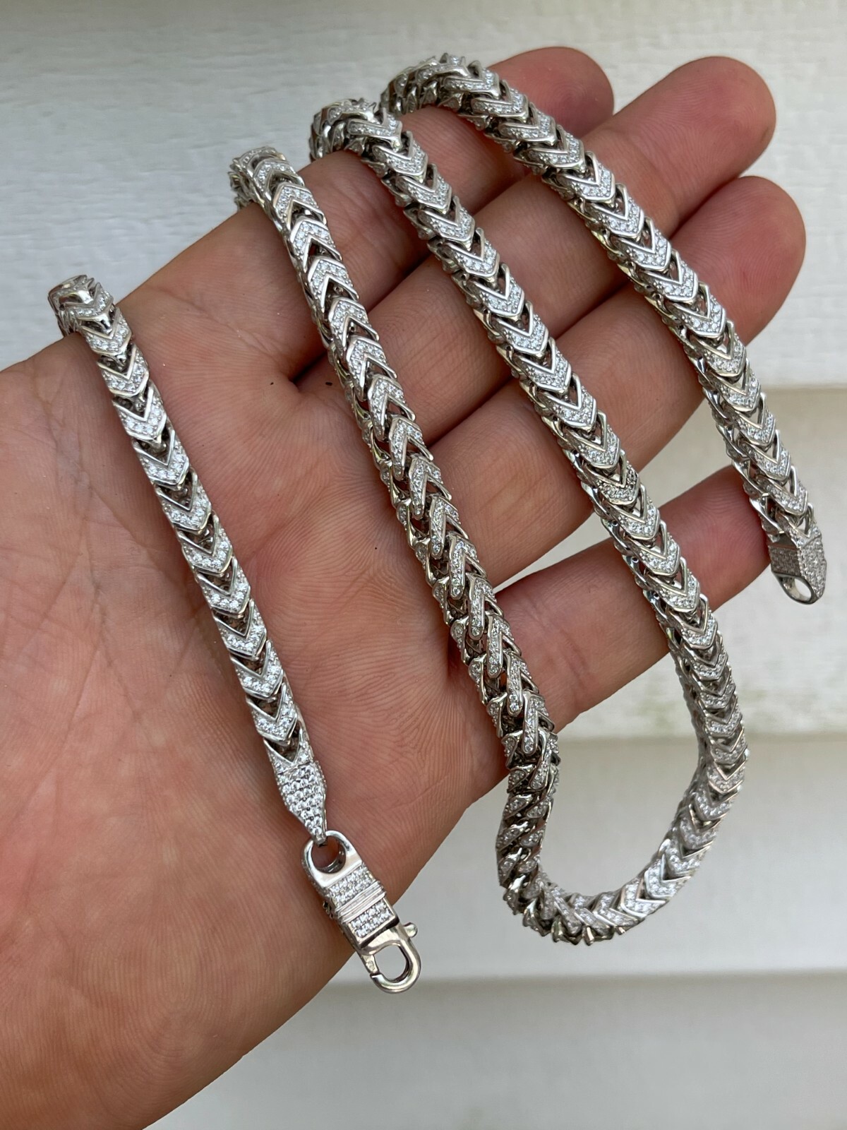 MOISSANITE Mens Real 925 Silver Men’s Franco Chain ICED Necklace 18-30″ Hip Hop