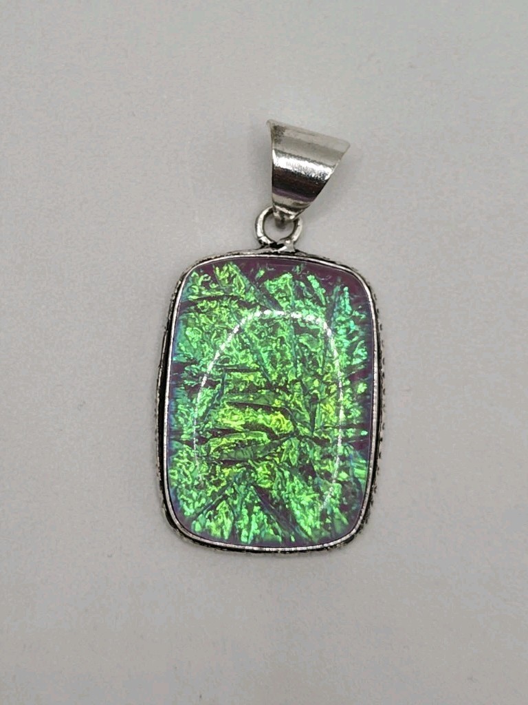 Silver Plated Australian Triplet Opal Purple Green Rounded Rectangle Pendant