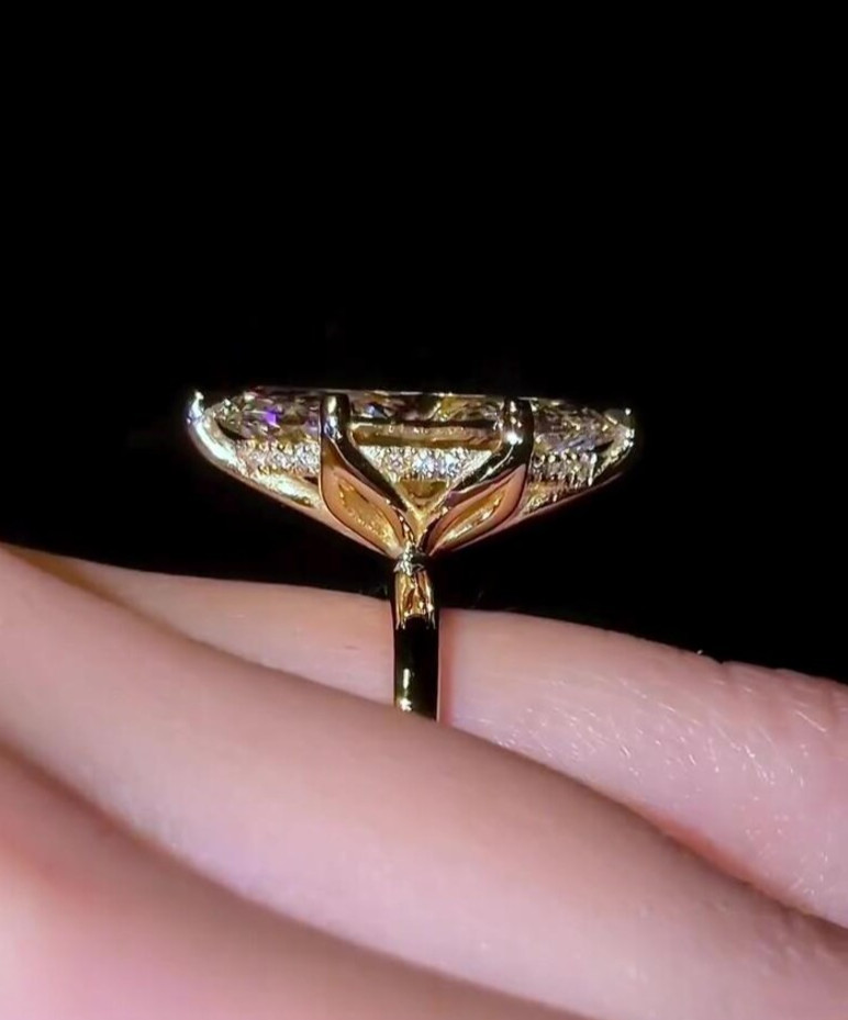 Lab Grown Diamond Marquise 3.2Ct EF/VS2 Hidden Halo Wedding Ring 14K Yellow Gold