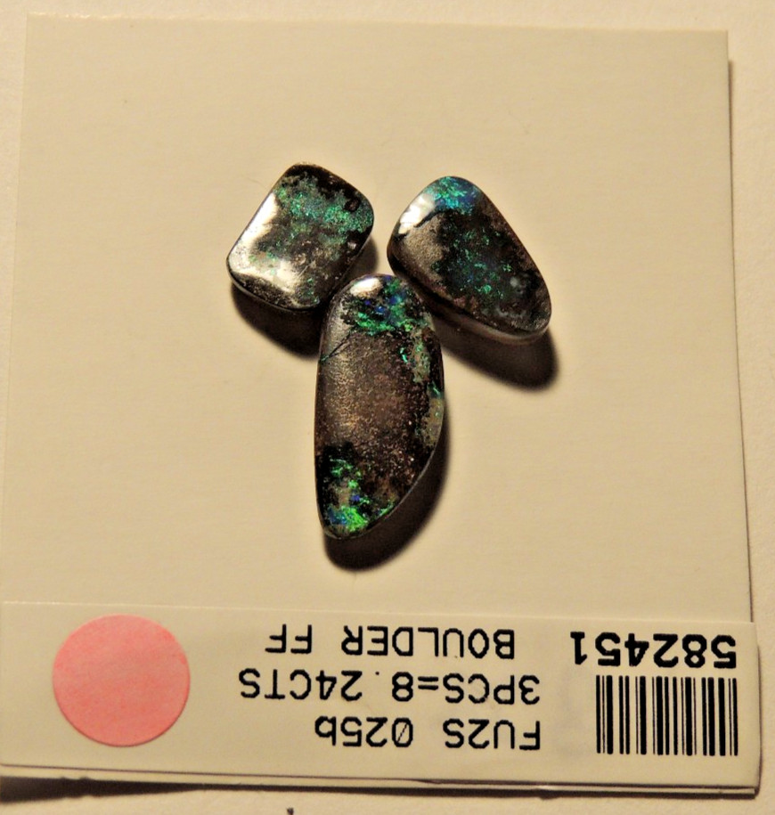 Boulder Opal 3 Free Froms 17×7, 9×7, 12x7mm 2.5 to 4mm dome 8.24cts (t-2)