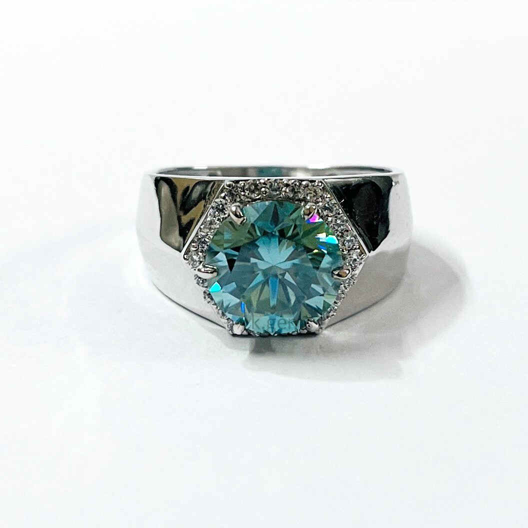 5 Ct Blue Treated Diamond Ring in 925 Sterling Silver Heavy Design Certified !
