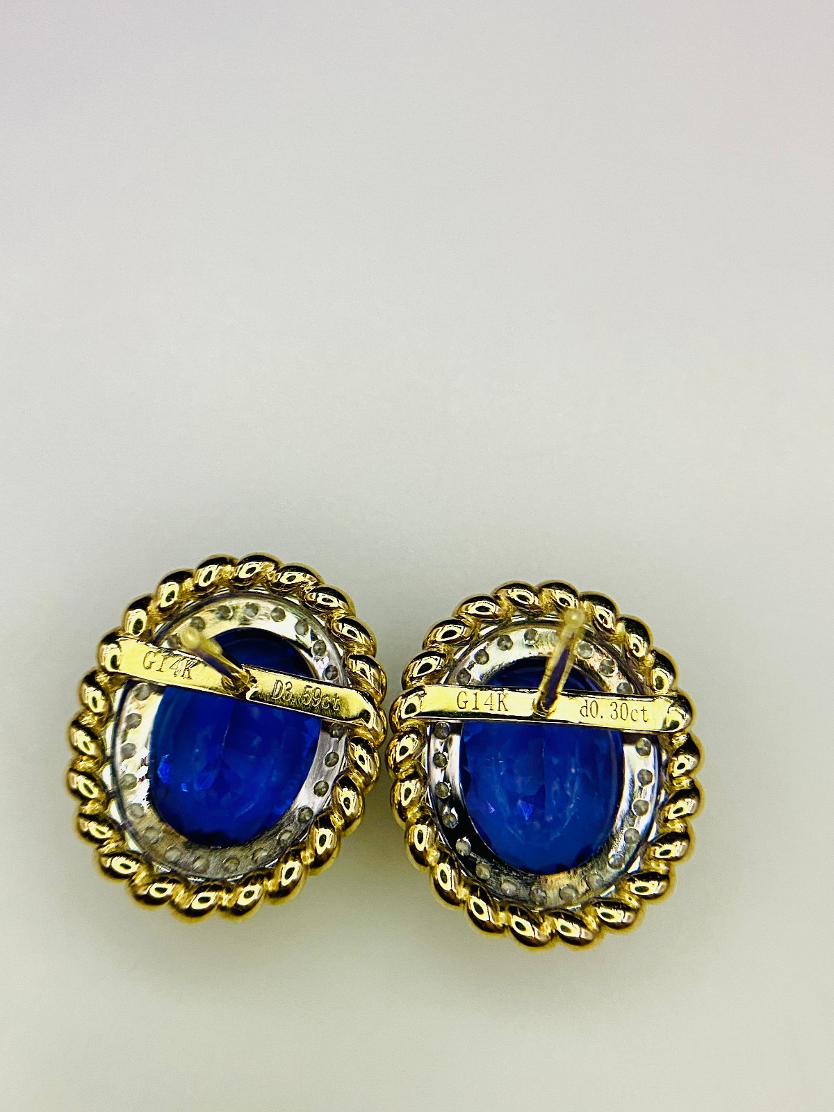 GIL Certified 14K Yellow White Gold Tanzanit & Diamond Earrings Natural Gemstone