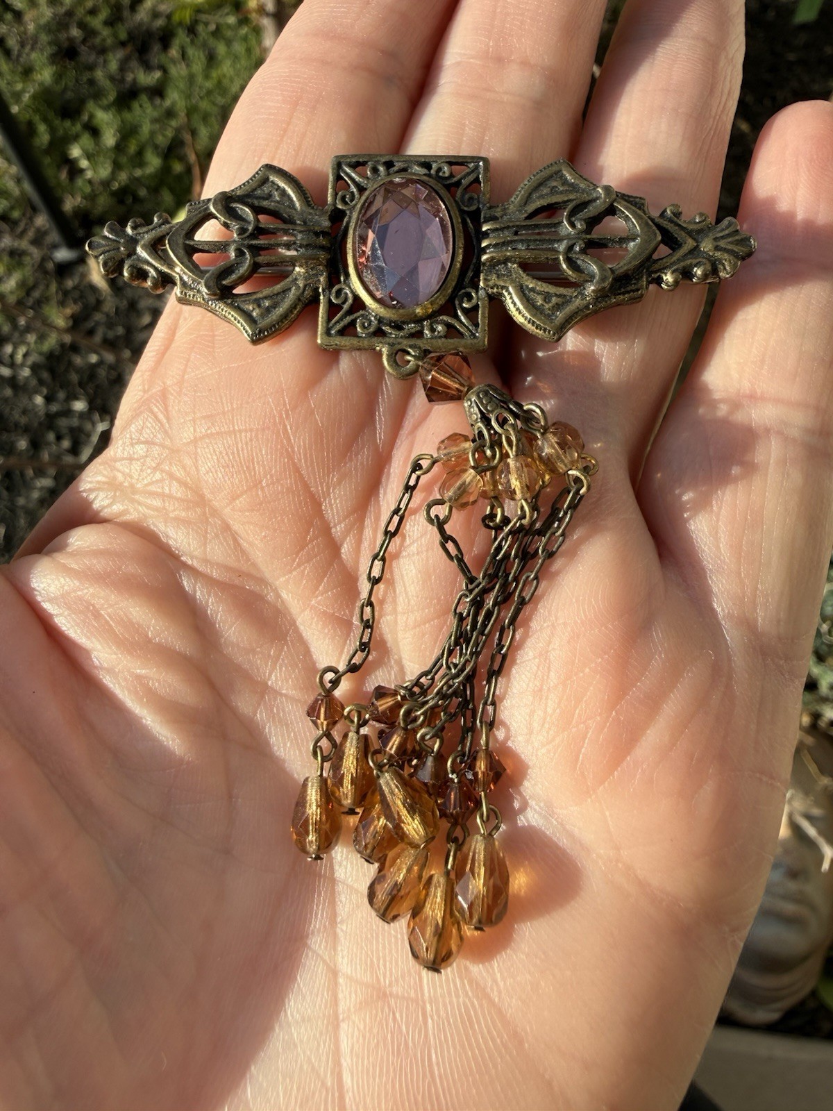 Vtg Robert Rose Victorian Revival Festoon Tassel Bead Dangle Ornate Brooch Pin