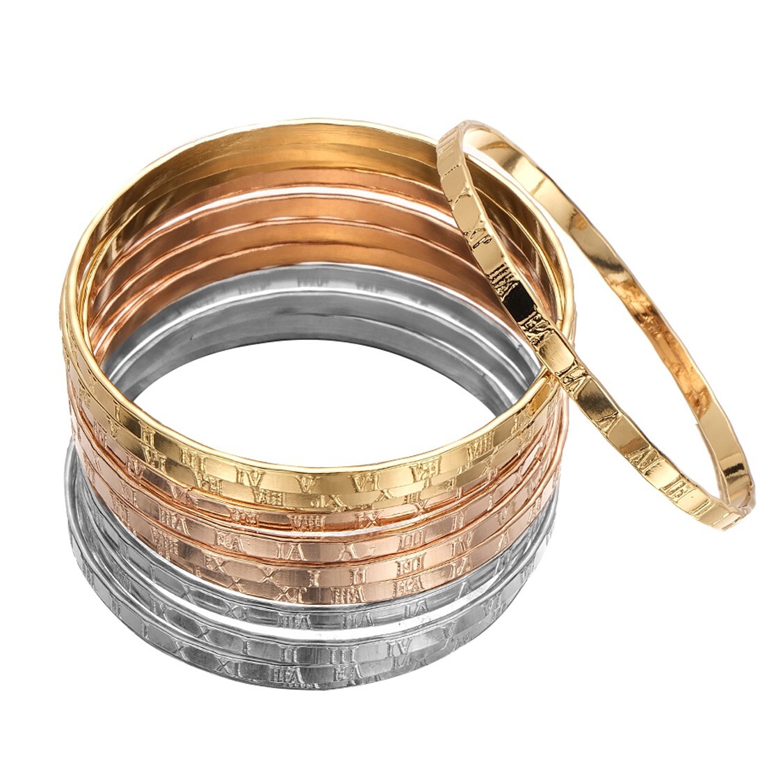 12pcs/set Hot Tri-color Women Ladies Stainless Steel Bangle Bracelet Charm 2.71″