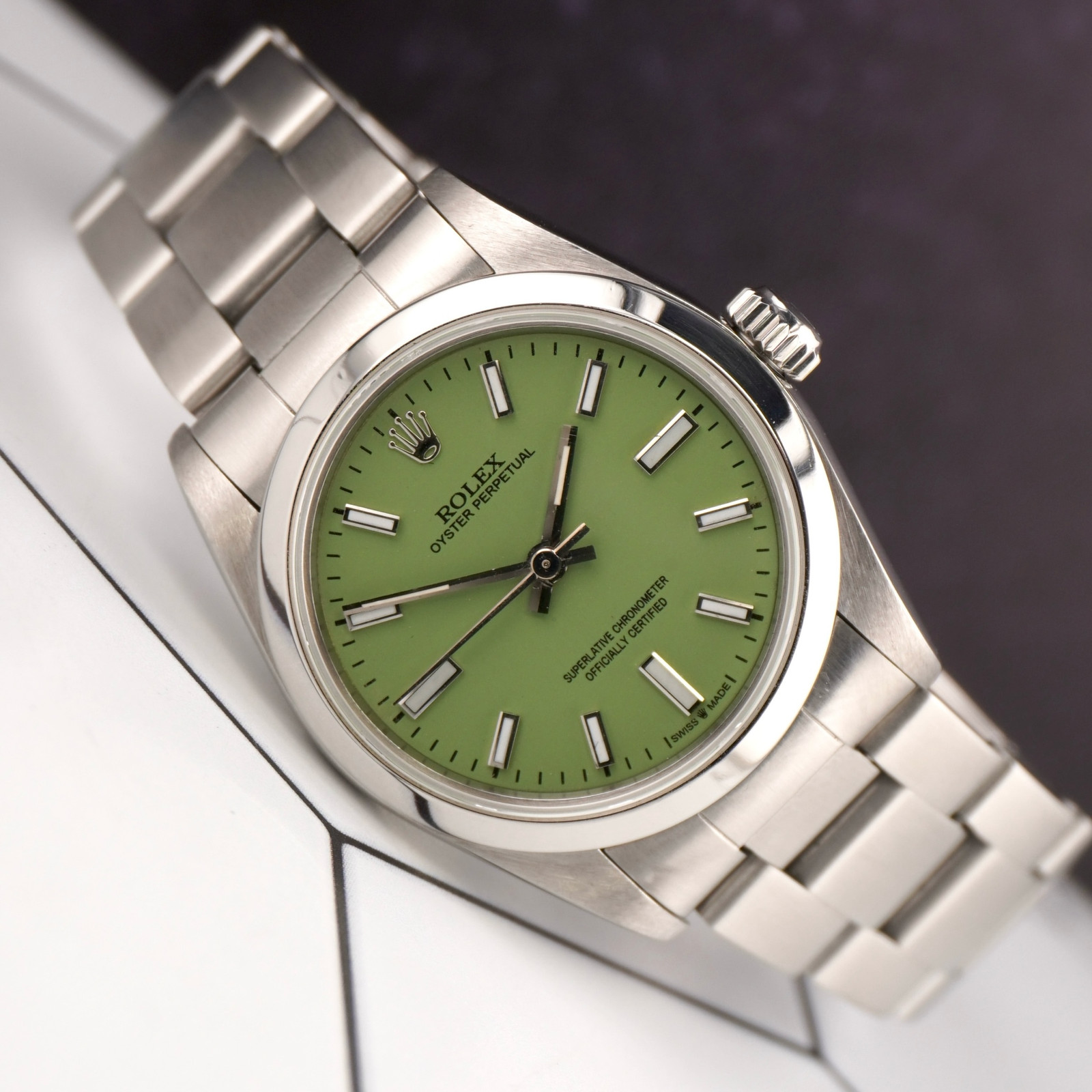 Rolex Oyster Perpetual 31mm Stainless Steel Pistachio Dial Watch Ref 67480