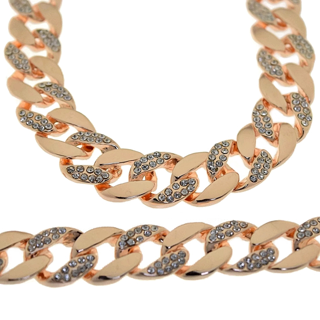 Men’s 14K Rose Gold Plated Cuban Link Iced Bling Chain Simulated CZ Necklace 30″