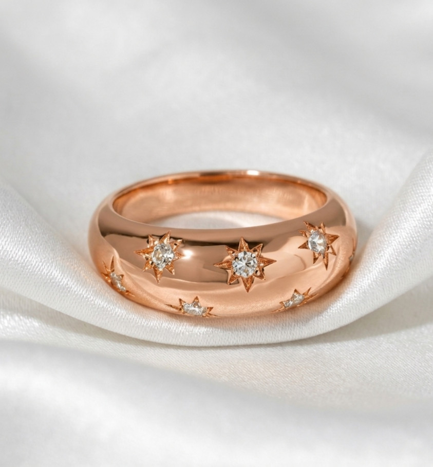 CZ Diamond Starburst Ring,Celestial Band Ring,Chunky Star Ring