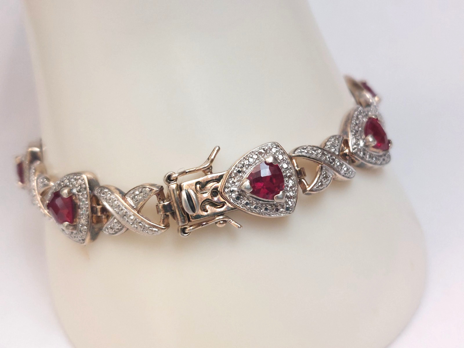 VTG BEAUTIFUL DL VERMAIL 925 SILVER 2-TONE RUBY TENNIS BRACELET 7.75”