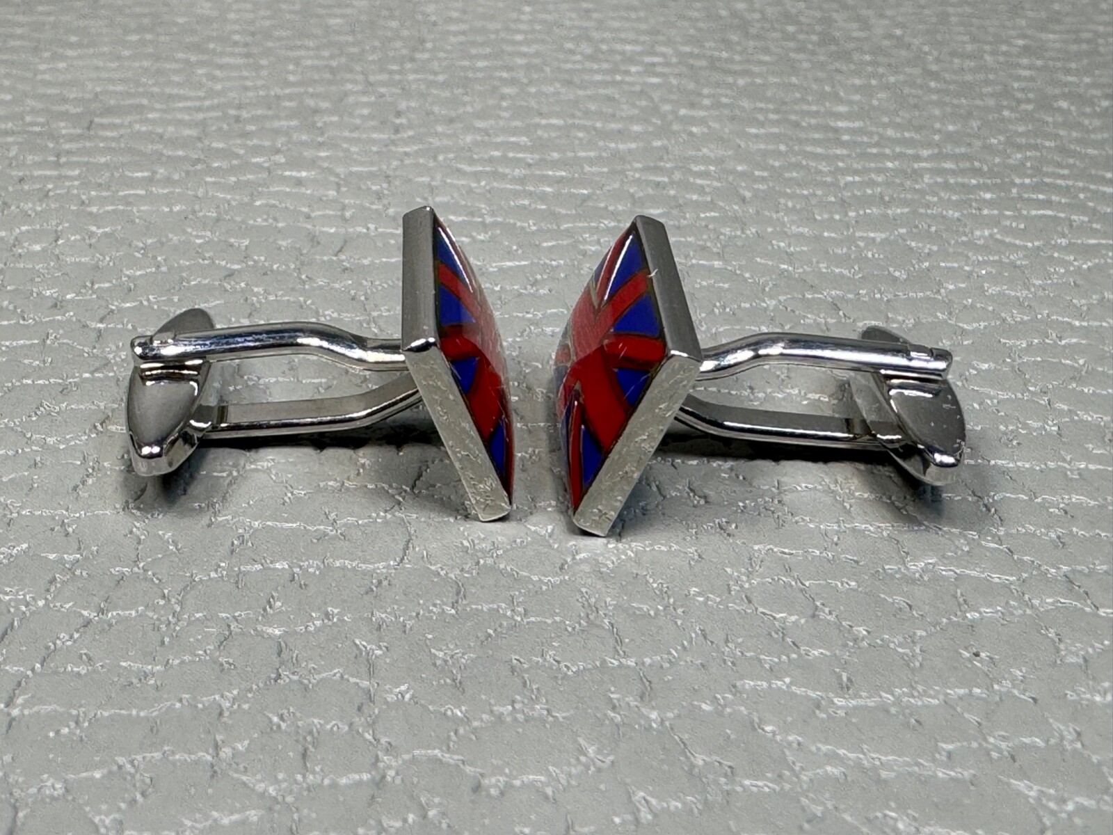 United Kingdom England Great Britain Flag White Gold Plated Cuff Links