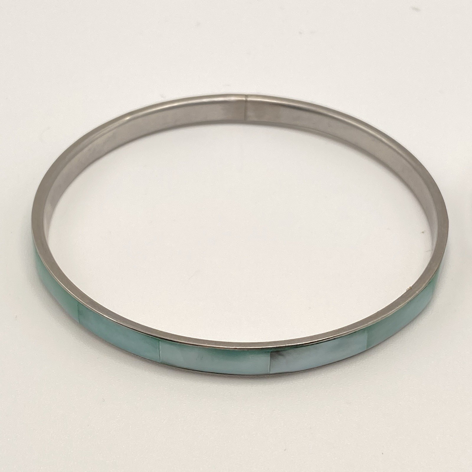 Vintage Stackable Bracelets Aqua Green White Beige White MOP Inlay Shell Bangle