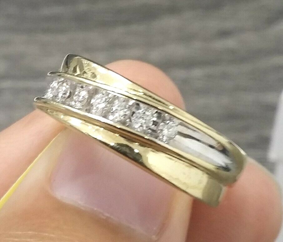 DEAL!0.30CT 100% NATURAL ROUND DIAMOND MEN’S WEDDING BAND RING 14KT GOLD 6.90MM