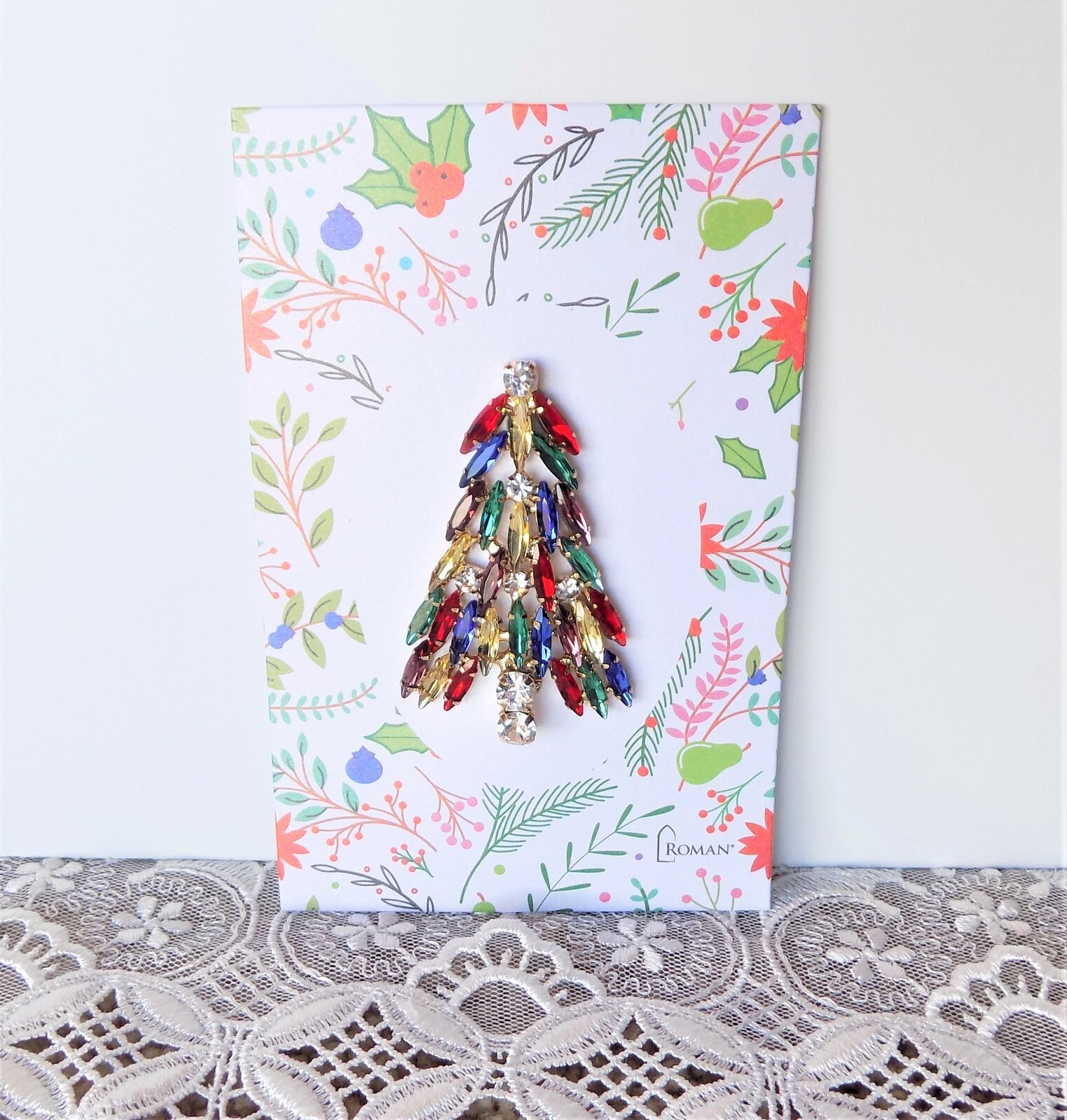 Marquise Crystal Christmas Tree Pin By Roman Inc ~~ Holiday Must-Have