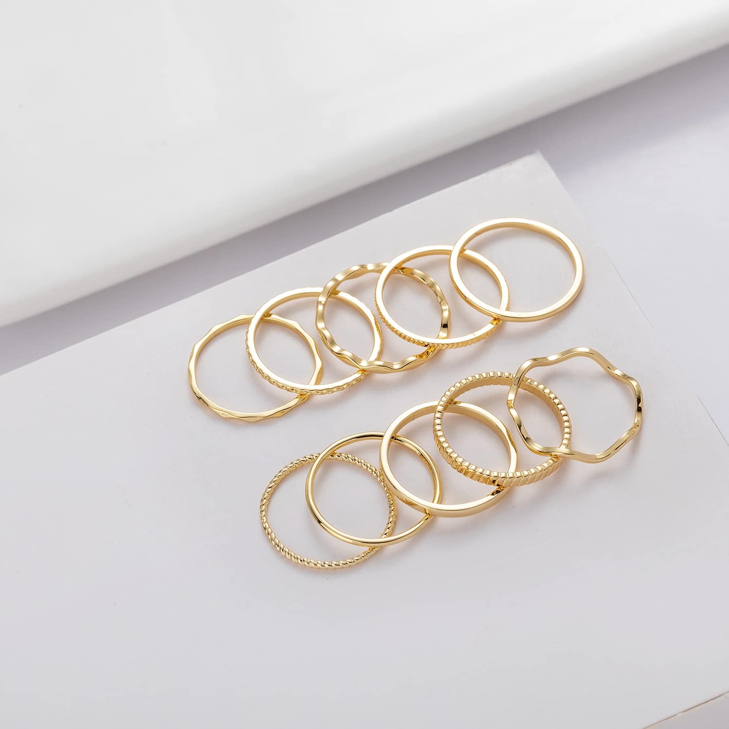 10 Pcs 1-2mm 18K Gold Plated Simple Rings for Women Band Knuckle Stacking Mid…