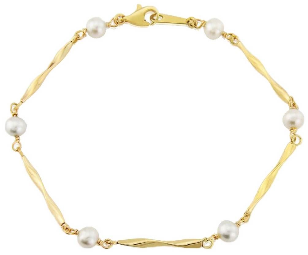 Mark Milton Womens Cultured Pearl Link Bracelet – Yellow Gold/White