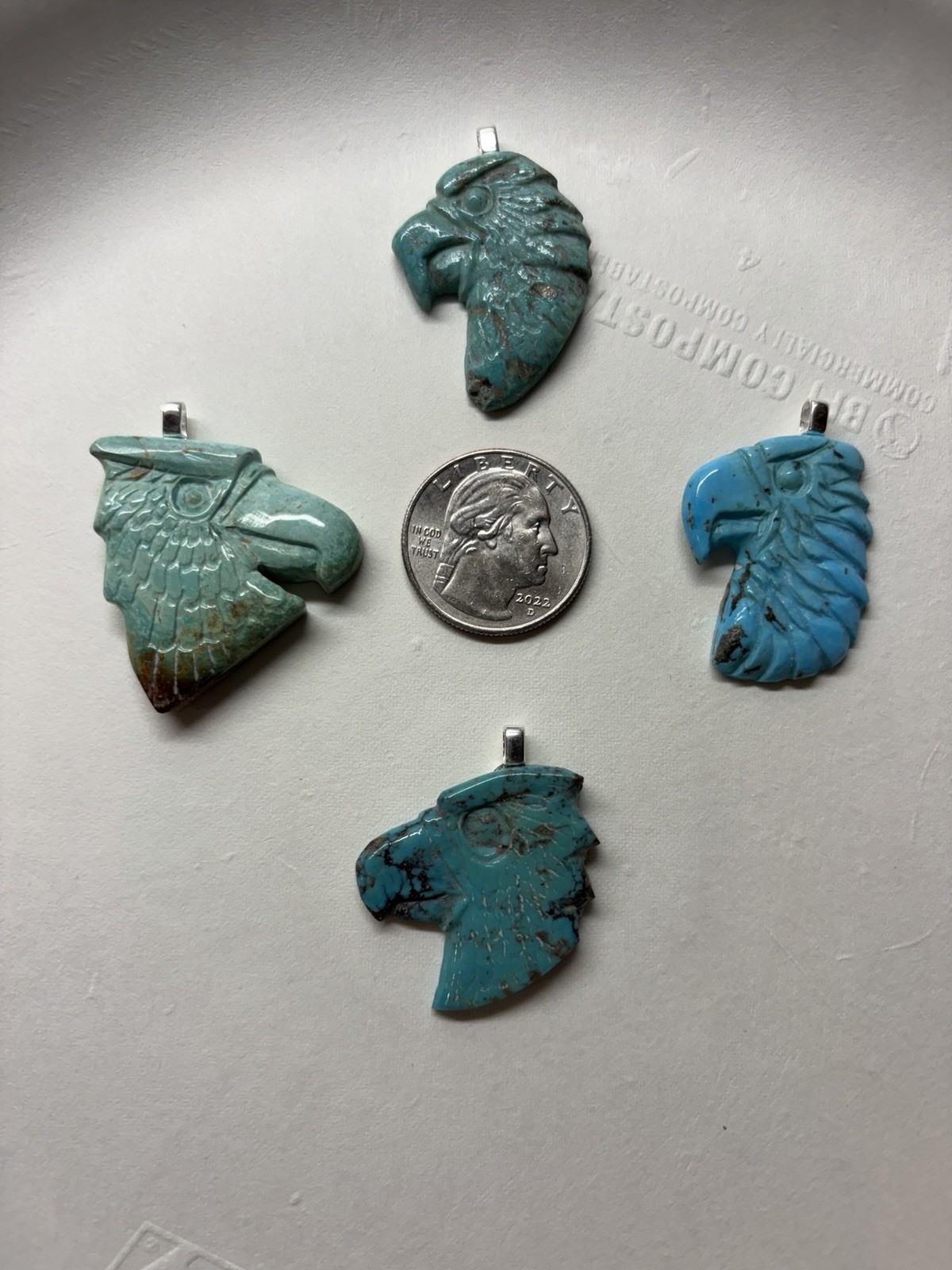 Carved Turquoise Eagle Head Pendant Sterling Silver