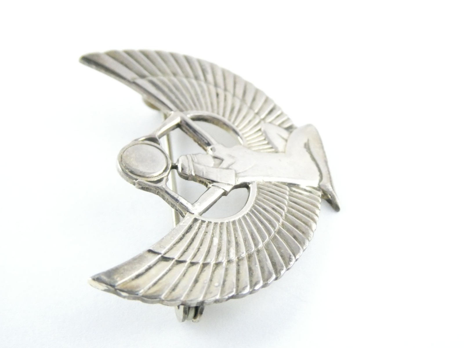 Vintage Unmarked Sterling Silver Egyptian Revival Isis Pin Brooch 5.6g 1 3/8 In