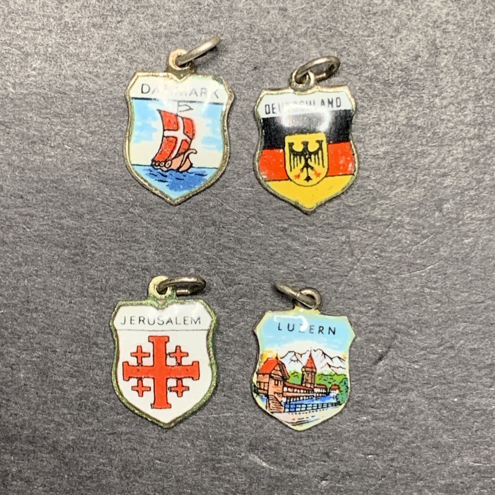 Sterling Silver 800 Lot Necklace Pendant U50 Charms Deutschland Jerusalem Luzern