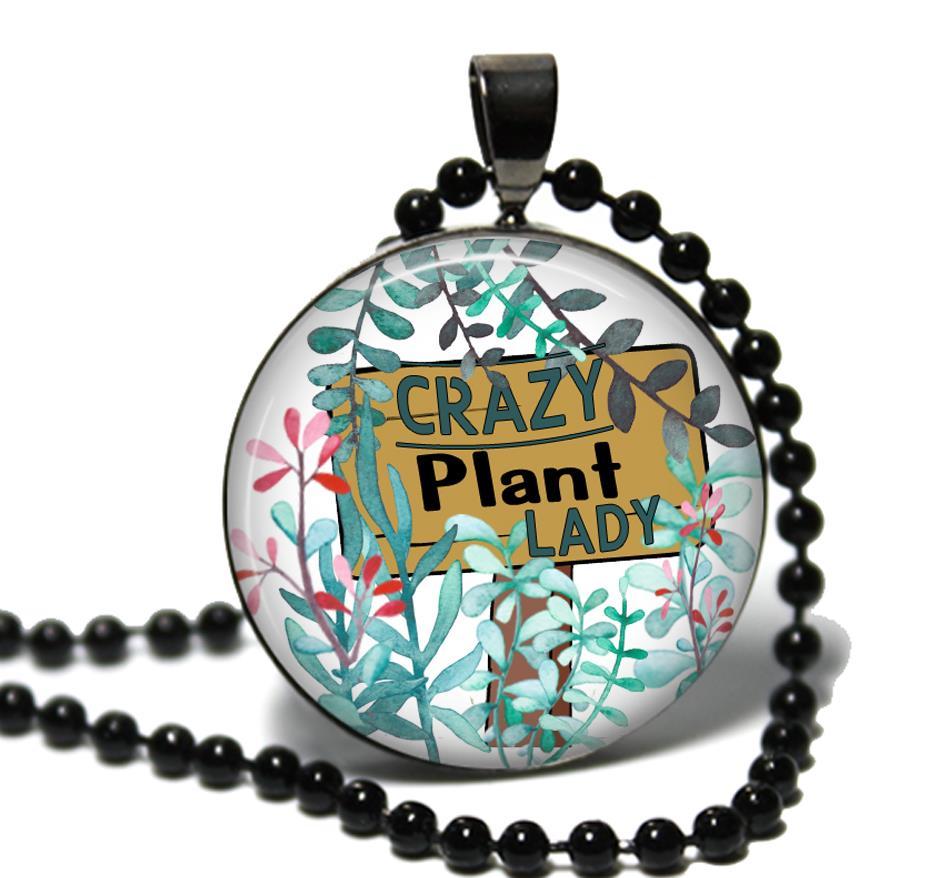 Crazy Plant Lady Glass Top Pendant Necklace Handcrafted Gift Hobby Gift