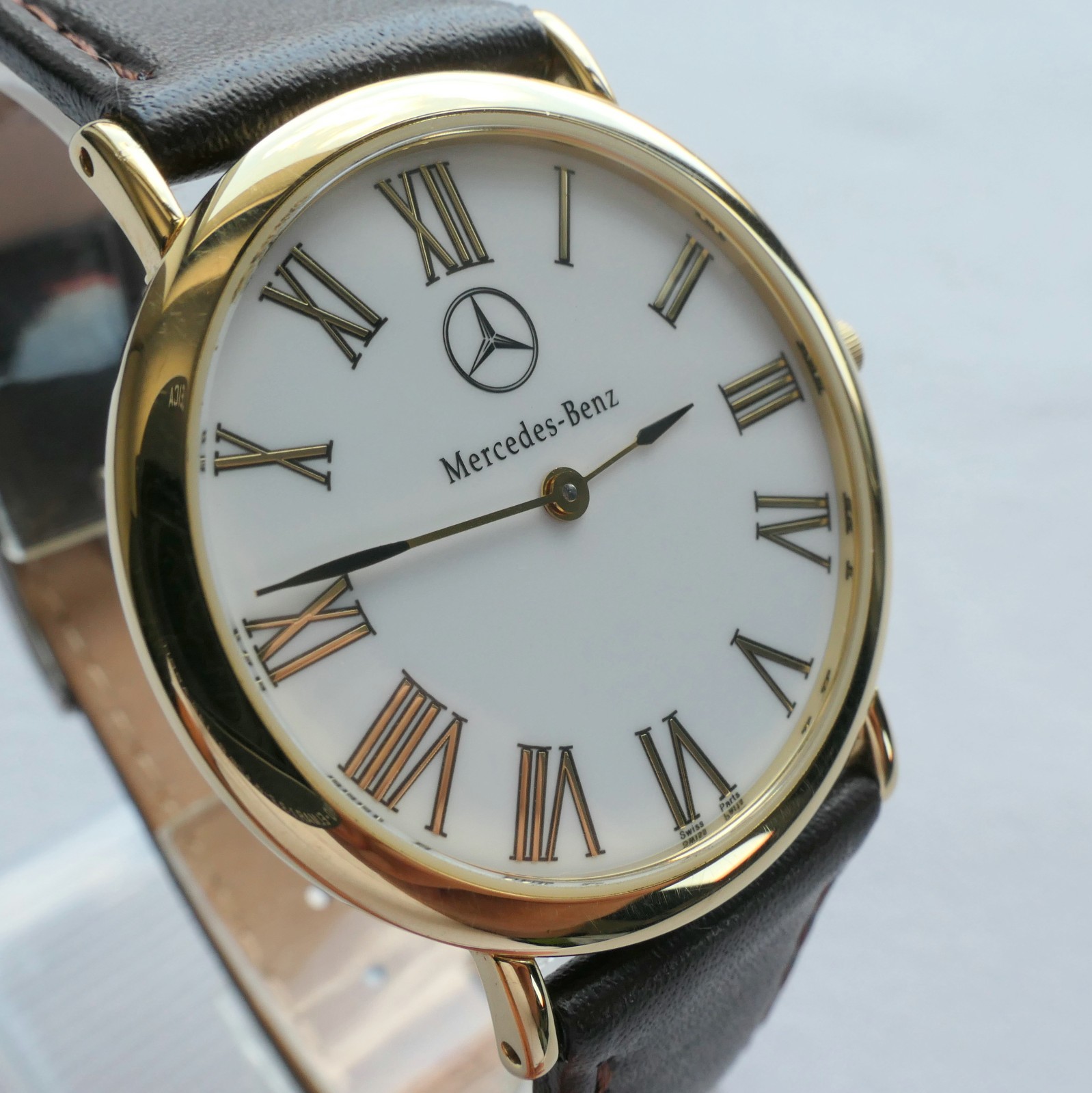 Mercedes Benz Classic Car Accessory 18k Gold Plated Swiss Made Luxury Watch