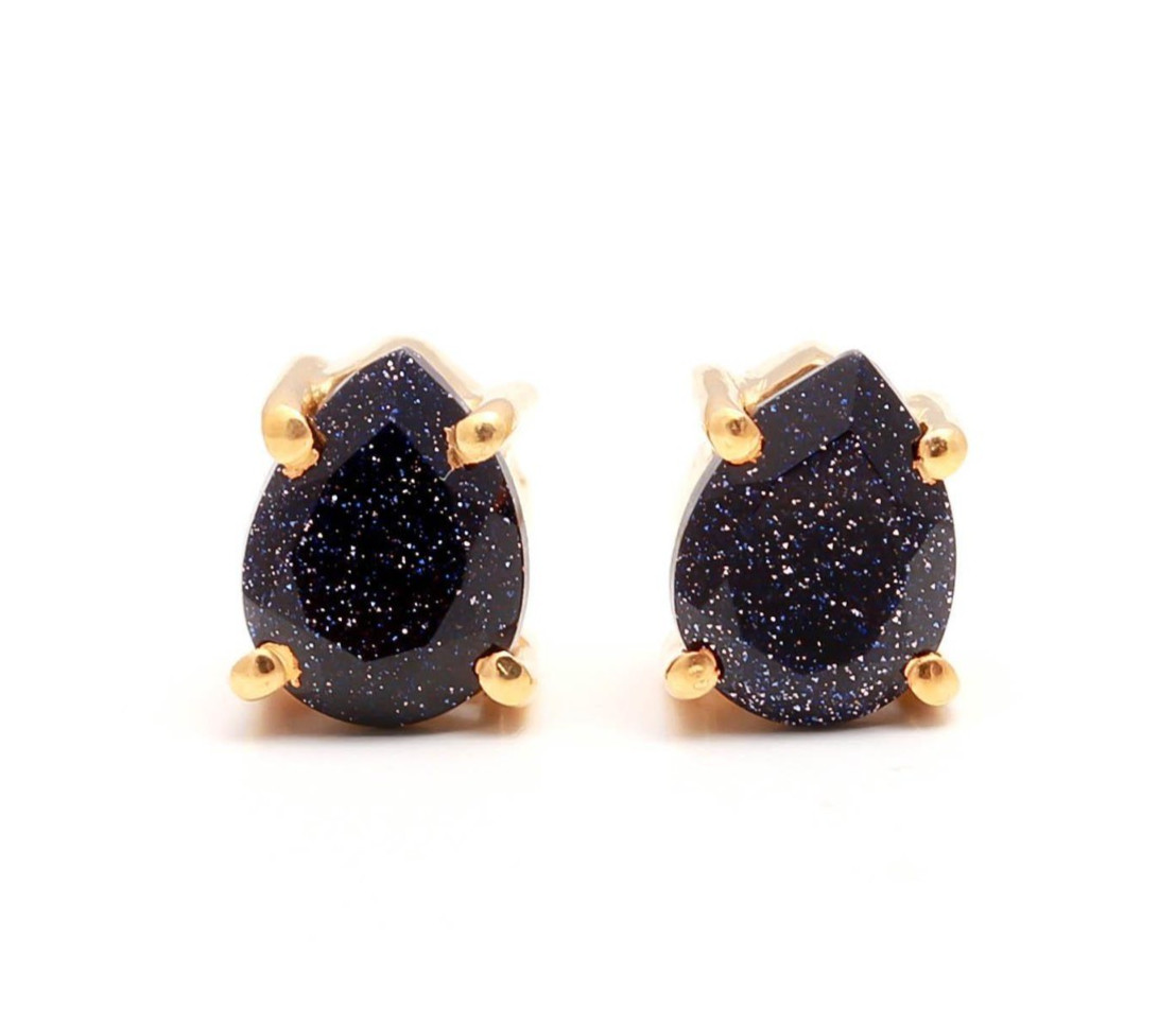100% Natural Sandstone Pear Stud Earrings Gold Fill 925 Sterling Silver Jewelry