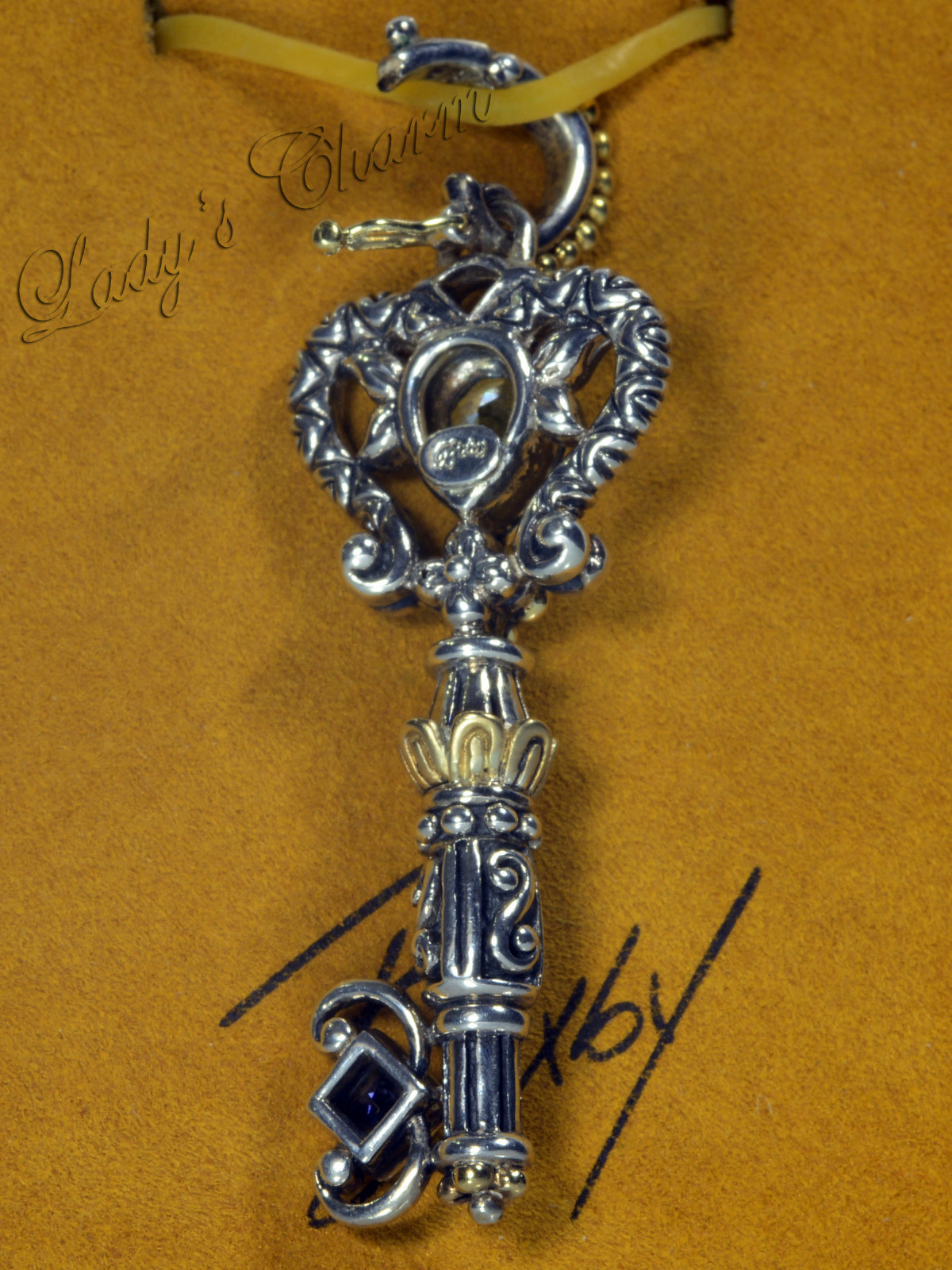 🦋HE Barbara Bixby Diamond Blue Topaz Iolite Harmony Key Pendant Sterling 18K