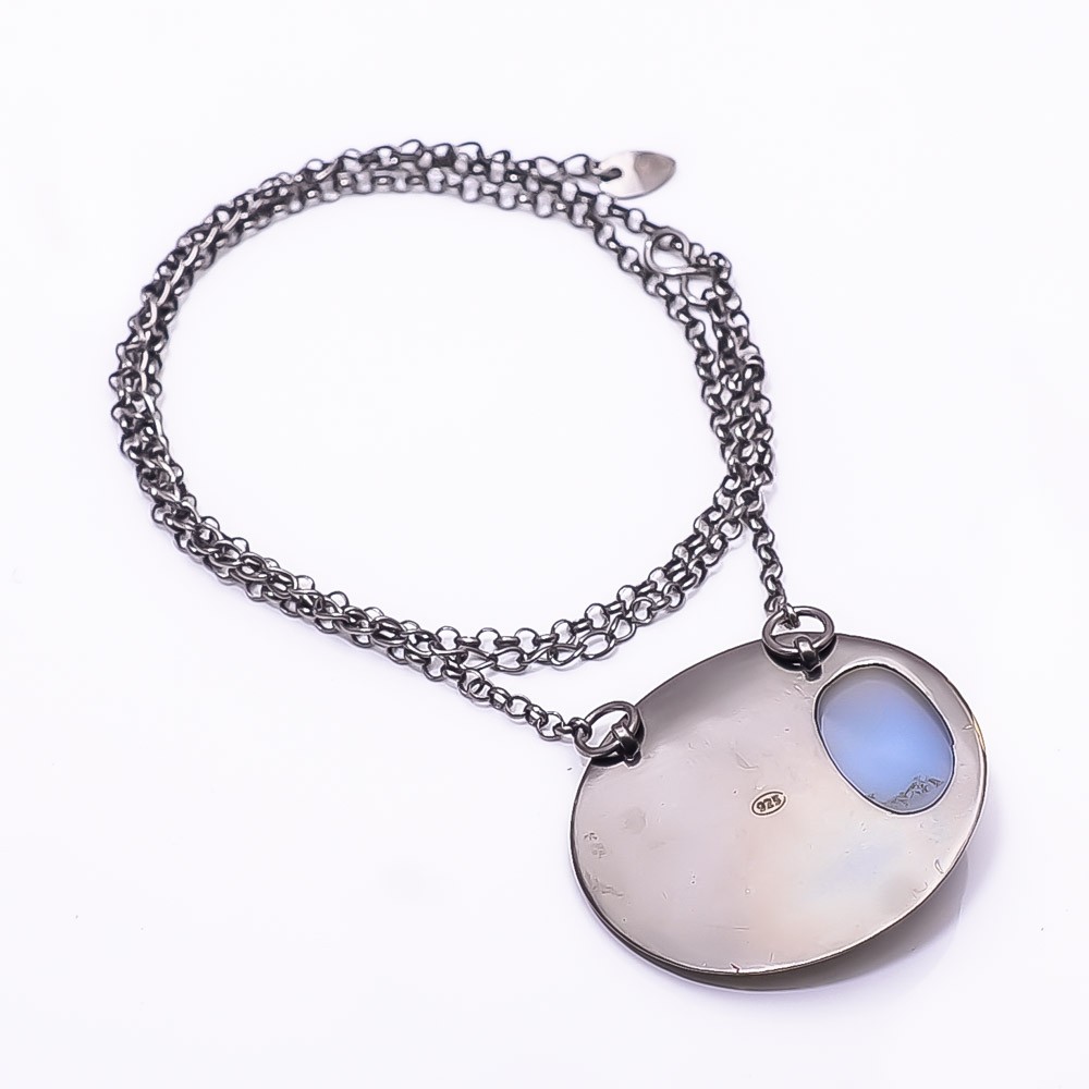 Peacock Titanium Agate Drusy Black And Gold Rhodium 925 Silver Necklace 19.99″