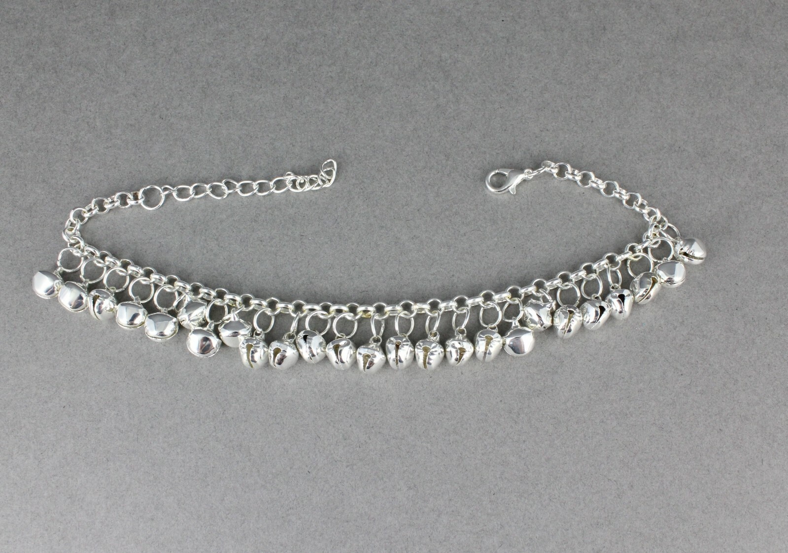 silver jingle bells adjustable anklet ankle bracelet belly dancer 8-10″ long