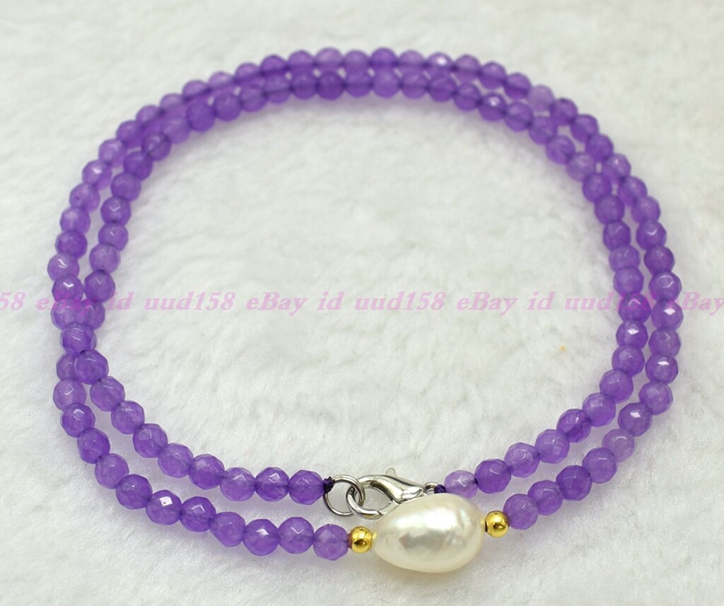Natural Faceted 4mm Lavender Red Jade Roundelle Gems White Pearl Necklace AAA
