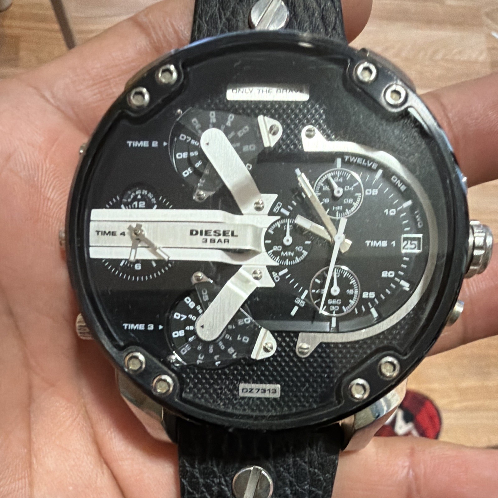Diesel DZ7313 Men’s Multi-Time Zone Date Quartz 57mm Real Leather Watch 30m